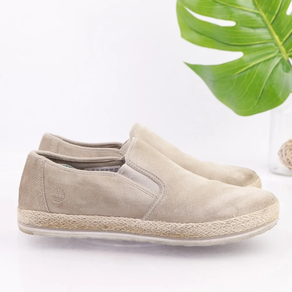 Timberland Womens Eivissa Sea Slip On Shoes Size 10 Tan Cream Suede Espadrilles